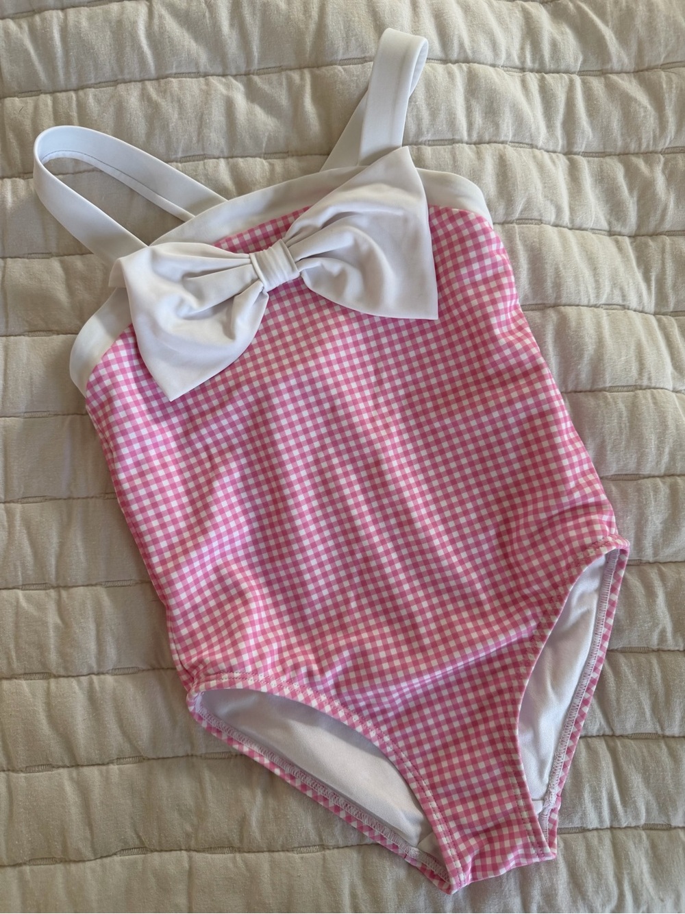 Janie and Jack pink gingham One-Piece Swimsuit with Bow Detail